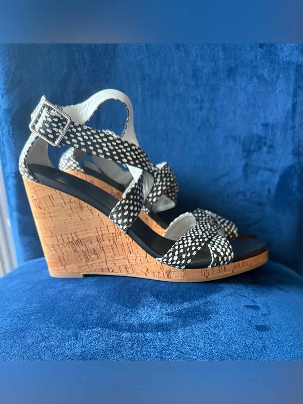 Cole Haan Black & White Snakeskin-Print Wedge Sandals